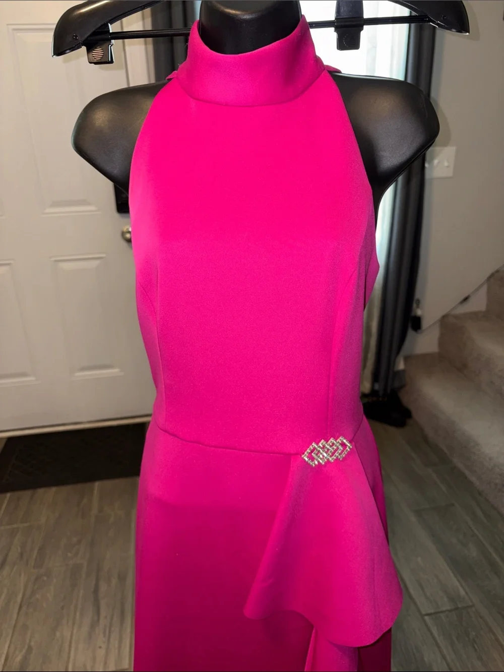 Eliza J Elegant Hot Pink Halter Maxi Dress with Side Ruffle size 8 - Picture 2 of 5